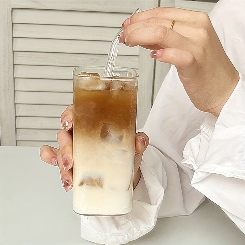 Rectangular Glass Water Cup with Straw and Silicone Lid - HazMarket