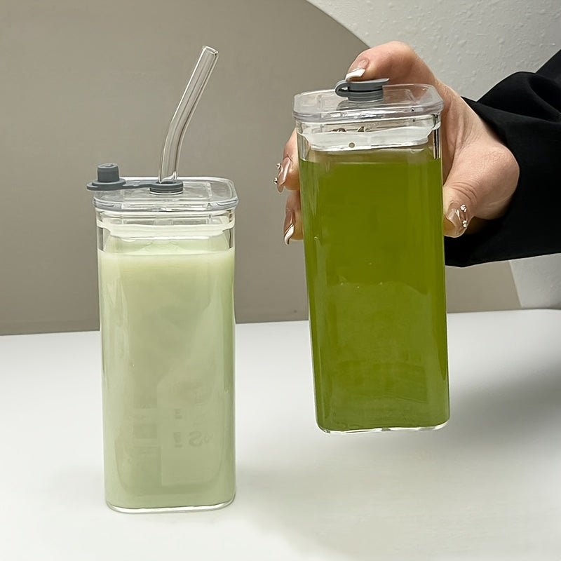 Rectangular Glass Water Cup with Straw and Silicone Lid - HazMarket