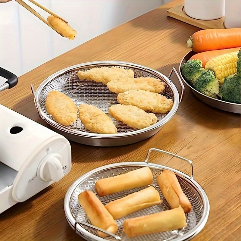 Reusable Round Stainless Steel Oil Filter Tray with Mesh Basket - HazMarket