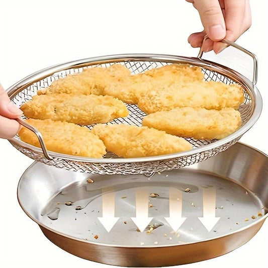 Reusable Round Stainless Steel Oil Filter Tray with Mesh Basket - HazMarket