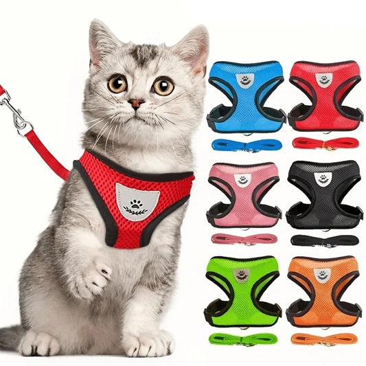 Soft Mesh Harness and Leash Set for Dogs and Cats - Adjustable No-Pull Pet Harness