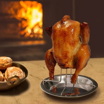 Stainless Steel Roasting Stand with Drip Pan for Grill and Oven - HazMarket