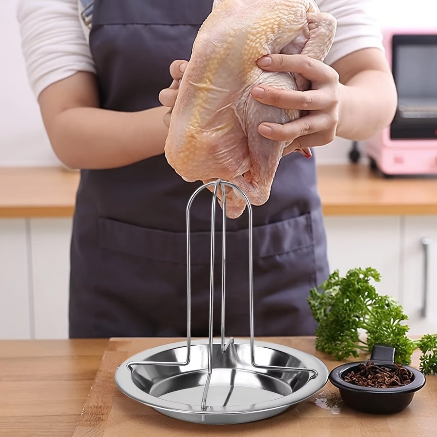 Stainless Steel Roasting Stand with Drip Pan for Grill and Oven - HazMarket