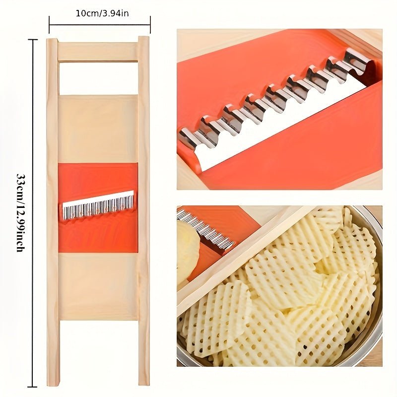 Stainless Steel Slicer Perfect for Crinkle Potatoes with Natural Solid Wood Handle - HazMarket