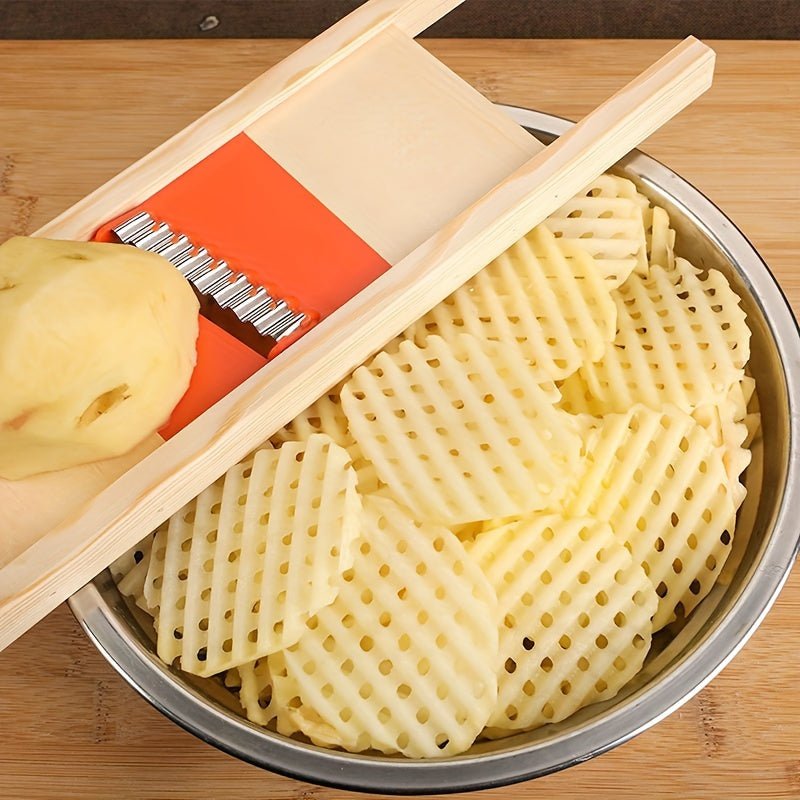 Stainless Steel Slicer Perfect for Crinkle Potatoes with Natural Solid Wood Handle - HazMarket
