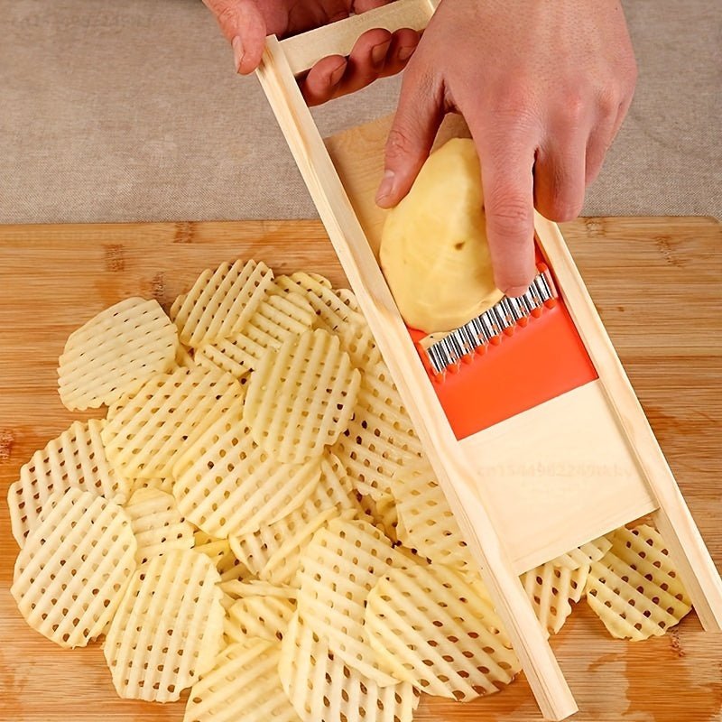 Stainless Steel Slicer Perfect for Crinkle Potatoes with Natural Solid Wood Handle - HazMarket