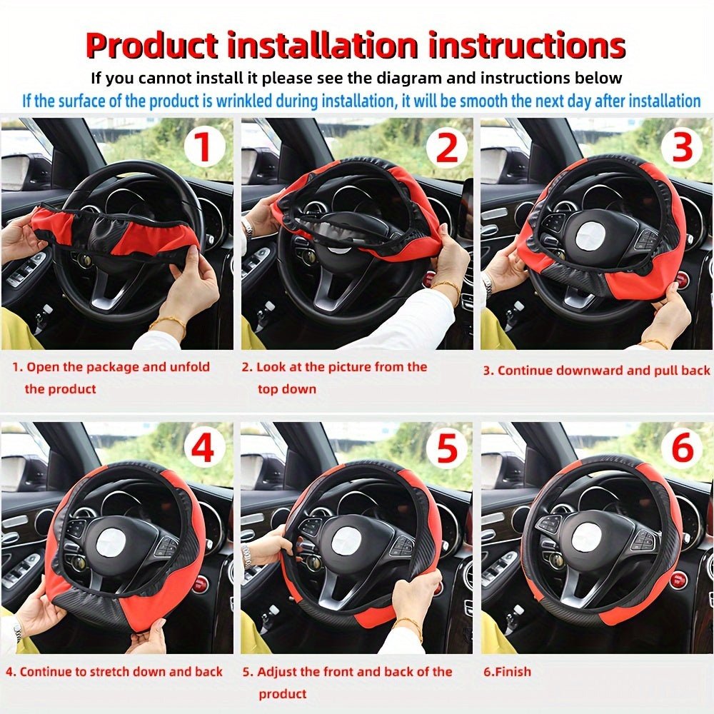 Universal Car Steering Wheel Cover, Carbon Fiber Elastic PU Leather - HazMarket
