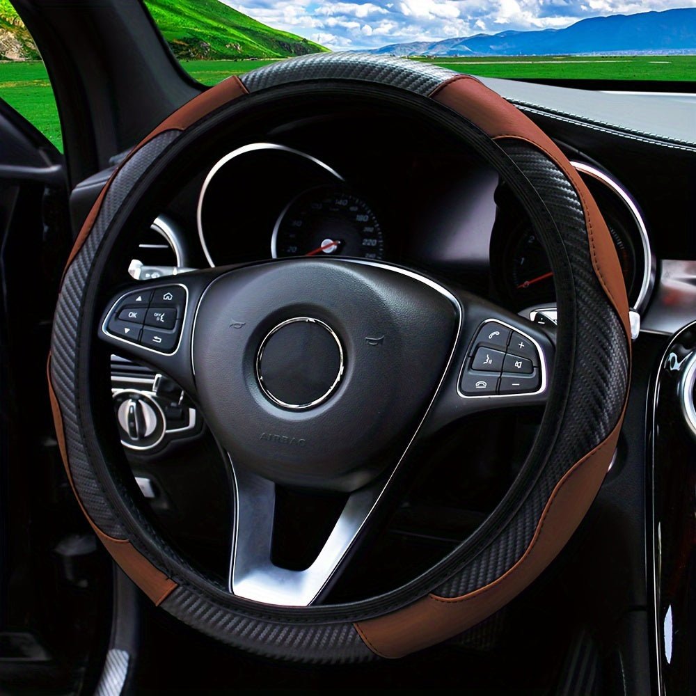 Universal Car Steering Wheel Cover, Carbon Fiber Elastic PU Leather - HazMarket
